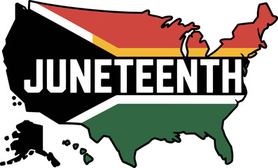Obraz premium USA map art in Pan-African colors with Juneteenth lettering to represent Black liberation and cultural pride 