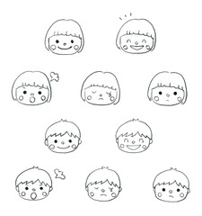 手描きの可愛い男の子と女の子の表情別イラストセット