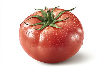 Perfect round tomato with glossy finish, transparent background