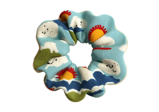 Cute cloud and sun scrunchie hair accessory pastel blue,On Transparent Background, Isolated on white