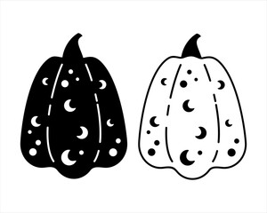 Cute black and white pumpkin doodle. Autumn, Halloween, Thanksgiving hand drawn vector illustration in flat style