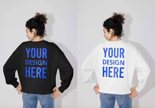 Mockup Of Woman In Customizable Sweatshirt, Rear View