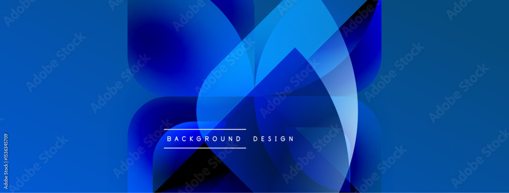 Poster Abstract blue design features overlapping shapes, gradients, dynamic composition. Modern aesthetic suitable for backgrounds, presentations.