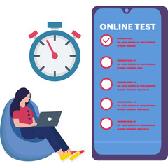 Girl giving Online test on mobile Illustration