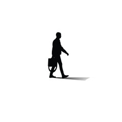 man walking silhouette black, side view on white background