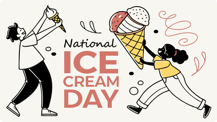 Happy children enjoy ice cream cones in celebration of national ice cream day