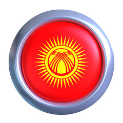 3D Kyrgyzstan Flag with circle metallic frame, showcasing national emblem detail in a polished, modern design. Perfect for apps, UI, or educational use