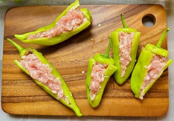 Stuffed bell peppers, stuffed capsicum, minced pork, pork stuffed peppers, Thai food, Chinese food, Asian food, home cooking, comfort food, delicious, savory, appetizing, healthy, homemade, main cours