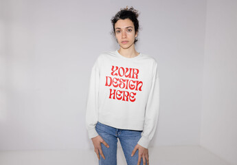 Mockup Of Woman Wearing Customized Long Sleeved Top, Front