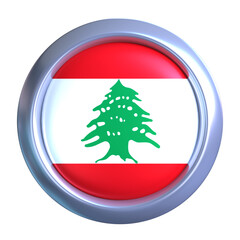 3D Lebanon Flag with circle metallic frame, showcasing national emblem detail in a polished, modern design. Perfect for apps, UI, or educational use
