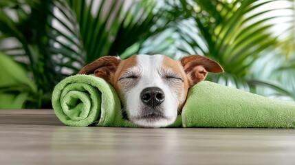 Pampered Dog Pooch Indulges in Spa Day Enjoying CBD oils The Rising Trend of CBD Oil for Pet Relaxation and Wellness. Funny Image made with Generative AI Technology. A canine companion s
