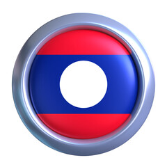 3D Laos Flag with circle metallic frame, showcasing national emblem detail in a polished, modern design. Perfect for apps, UI, or educational use