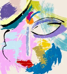Fototapete Rund abstract colorful background, illustration with lines, waves, circles, paint strokes and splashes, face or mask © Kirsten Hinte