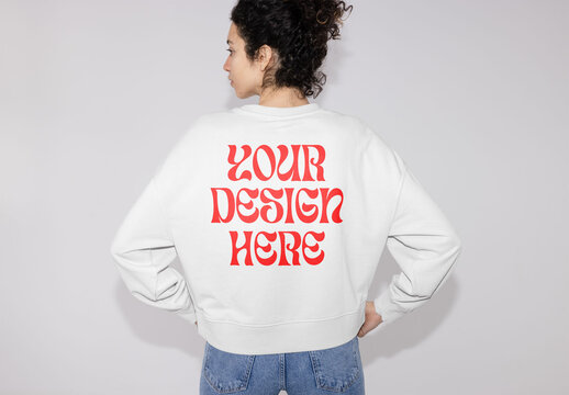 Mockup Of Woman Wearing Customized Long Sleeved Top, Back