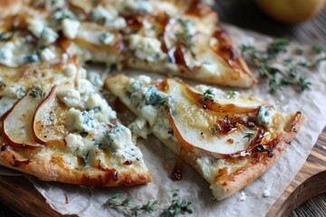 Pizza with gorgonzola and caramelized pears