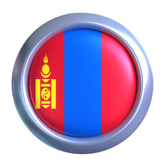 3D Mongolia Flag with circle metallic frame, showcasing national emblem detail in a polished, modern design. Perfect for apps, UI, or educational use