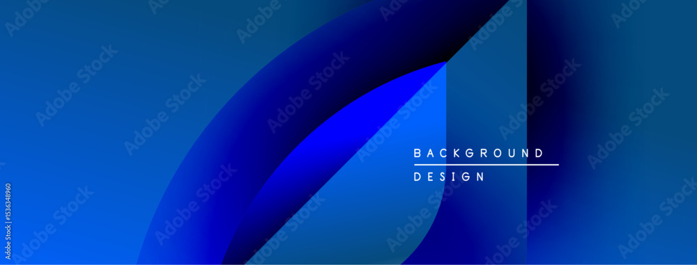 Poster Abstract blue gradients create dynamic shapes. Text reads background design. Minimalist style, modern aesthetic, vibrant colors present.