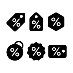 Sales icons: a set of six black sales tag icons, perfect for conveying discounts, offers, and promotions. the perfect visual representation for all your sales needs.