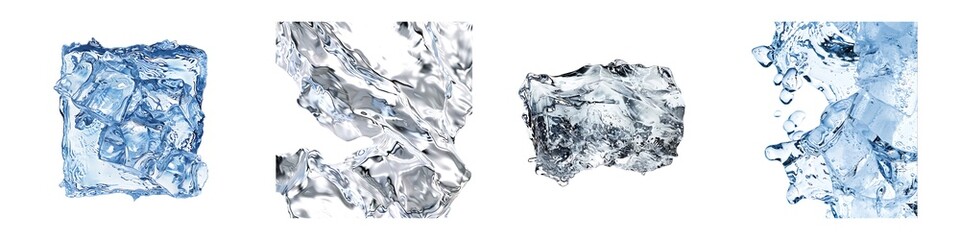 Obraz premium Set of realistic ice cubes isolated on transparent background