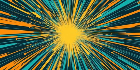 Abstract background of rays in the shape of an orange sun with blue lines, vector illustration, comic book style