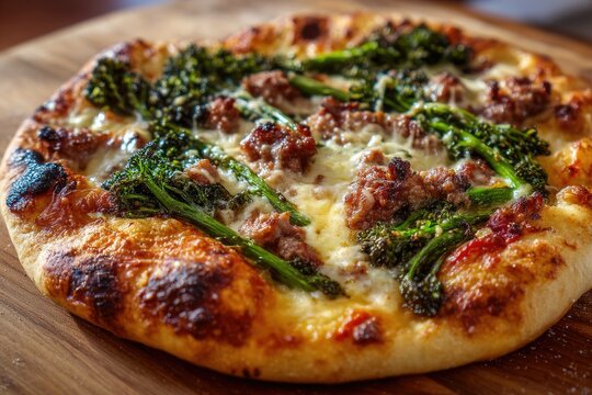 Pizza with smoked provola, sausage, and rapini