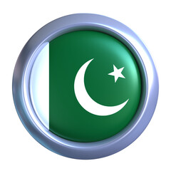 3D Pakistan Flag with circle metallic frame, showcasing national emblem detail in a polished, modern design. Perfect for apps, UI, or educational use