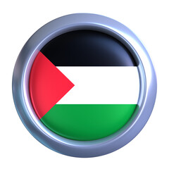 3D Palestine Flag with circle metallic frame, showcasing national emblem detail in a polished, modern design. Perfect for apps, UI, or educational use