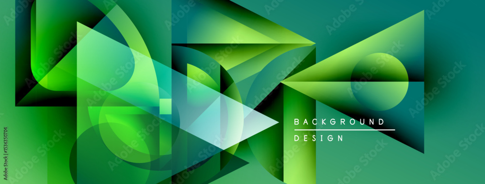 Poster Abstract geometric shapes, vibrant green hues, dynamic composition. Modern design element for backgrounds, presentations. Smooth gradients create depth.