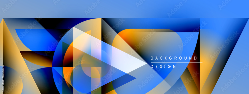Poster Abstract geometric shapes, vibrant colors, dynamic composition. Modern design elements create visually appealing background.