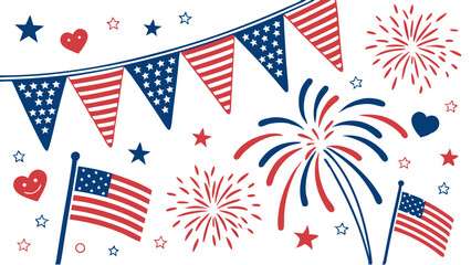 Obraz premium Festive American Independence Day Background with Flags and Fireworks