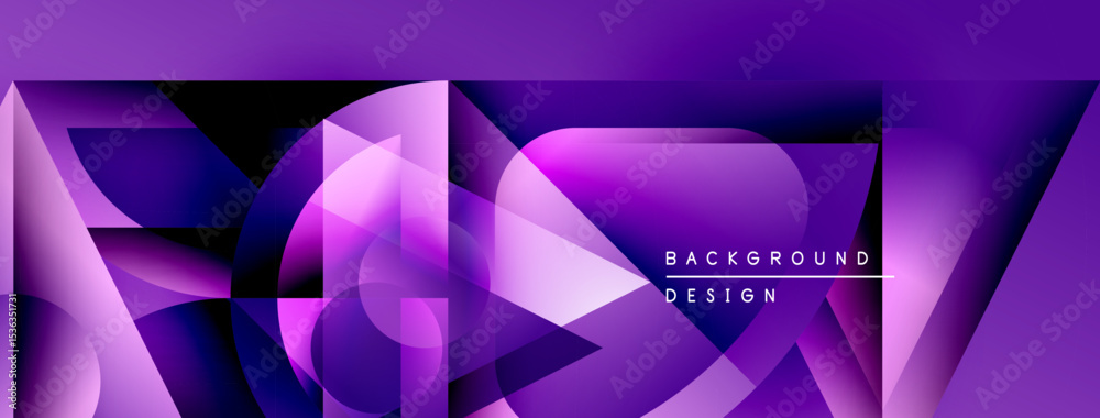 Poster Abstract purple design. Geometric shapes overlap, creating dynamic visual effect. Modern background suitable for digital projects.