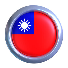 3D Taiwan Flag with circle metallic frame, showcasing national emblem detail in a polished, modern design. Perfect for apps, UI, or educational use