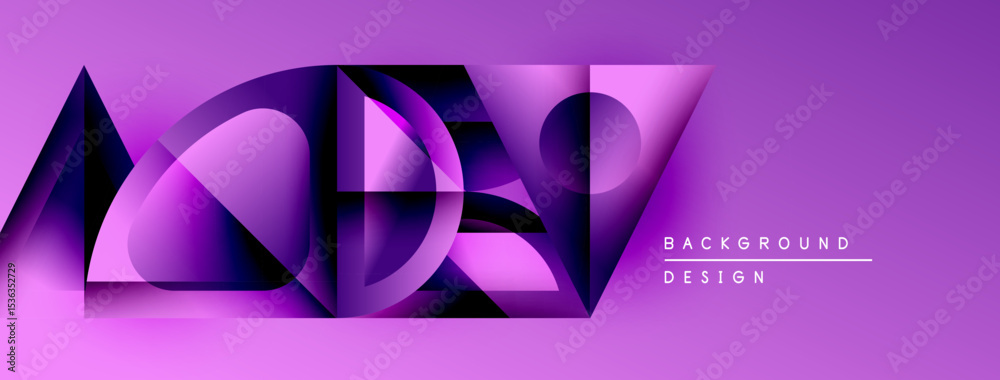 Poster Abstract purple design features geometric shapes, gradients, dynamic composition. Modern background suitable for digital projects.