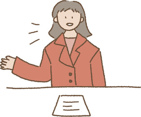 테이블 앞에서 프레젠테이션 연설하는 직장인 여성