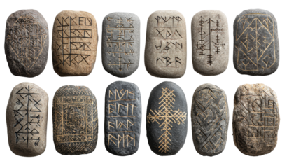 Ancient stone tablets with carved symbols