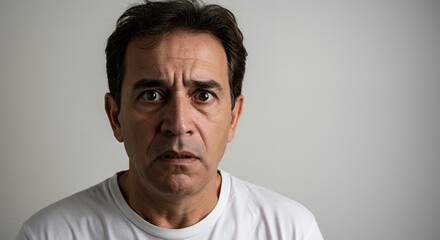 Fototapeta premium A Man's Worried Face: A Close-Up Portrait of Anxiety