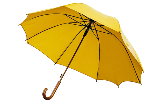 Vibrant yellow umbrella isolated on transparent background — high-resolution PNG cutout ideal for weather app icons, rainy-day graphic design, e-commerce product mockups, and travel blog illustrations