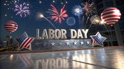 Labor Day Celebration: Celebrate Labor Day with a festive display of fireworks and patriotic decorations, creating a vibrant and memorable holiday scene.