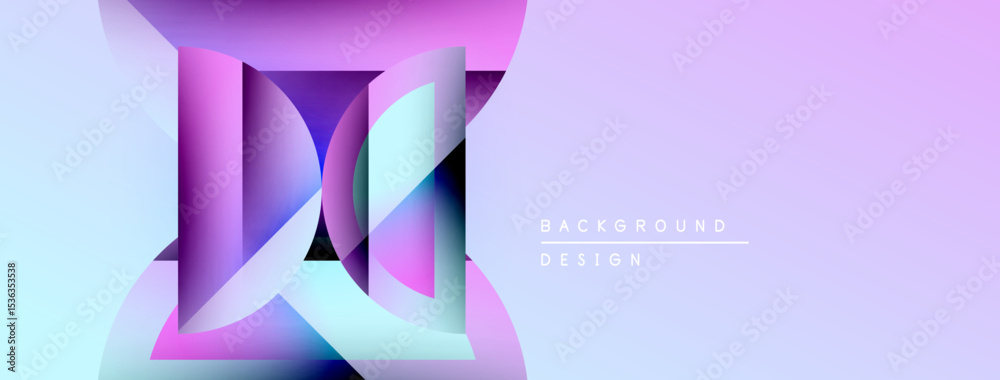 Poster Abstract geometric design. Gradient colors blend, creating modern visual effect. Soft shapes suggest depth, texture. Minimalist style.