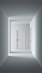 Fototapeta premium Modern Minimalist Hallway with Closed Doors, Clean Architectural Design, Interior Perspective