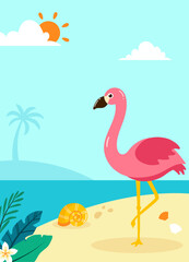 Flat summer beach background illustration