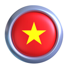 3D Vietnam Flag with circle metallic frame, showcasing national emblem detail in a polished, modern design. Perfect for apps, UI, or educational use