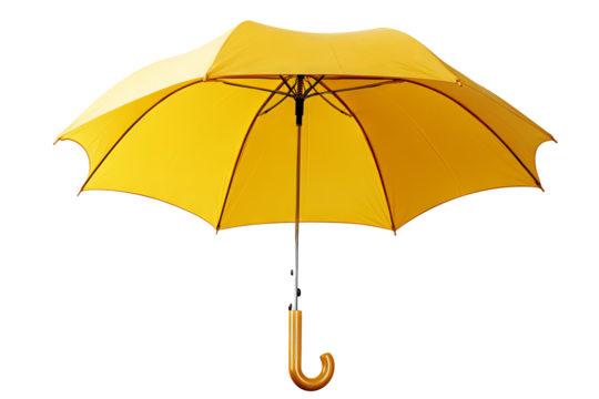 Vibrant yellow umbrella isolated on transparent background — high-resolution PNG cutout ideal for weather app icons, rainy-day graphic design, e-commerce product mockups, and travel blog illustrations