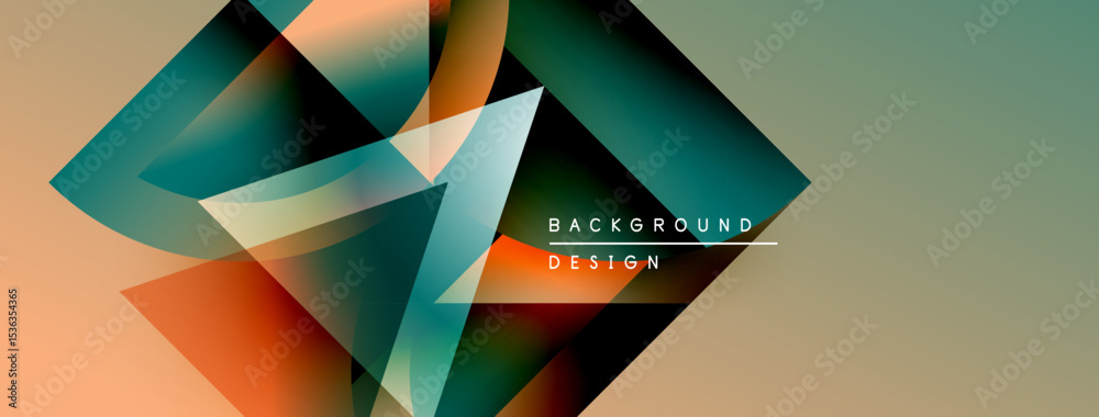 Aufkleber Abstract geometric shapes overlap, creating dynamic color gradients. Background features warm, cool tones, modern design elements.