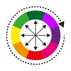 Color wheel chart. Vector arrows icon. Hue circle layout. Directional segment form.
