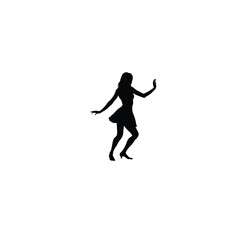 woman dancing silhouette black, twirling on white background