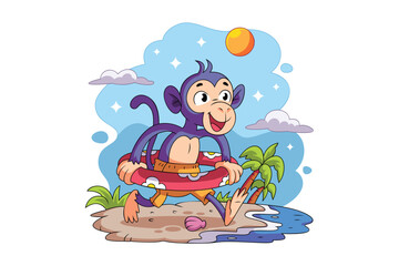 Cute Monkey Enjoying Summer Vacations