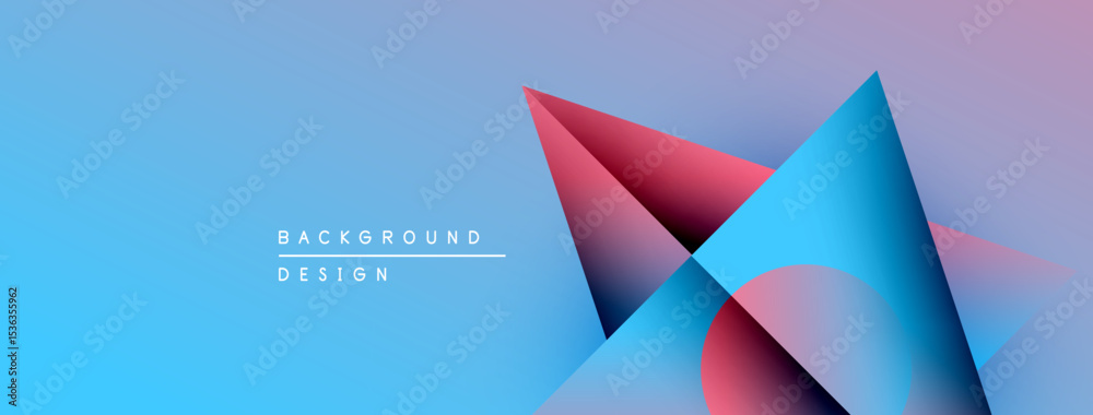 Poster Abstract geometric shapes overlap, creating vibrant blue, pink gradients. Modern design elements suggest dynamic visual experience.