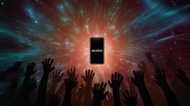 Exciting casino win with smartphone displaying joo