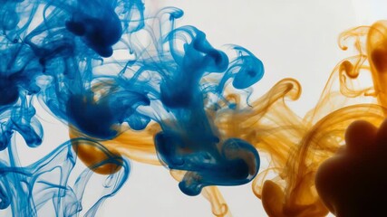 Clouds of vibrant ink swirl and merge in clear water, creating smooth transitions of pigment in a colorful underwater loop. - Powered by Adobe